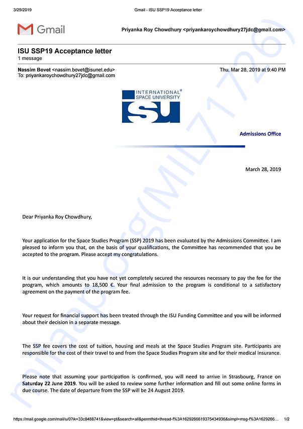 Admission letter