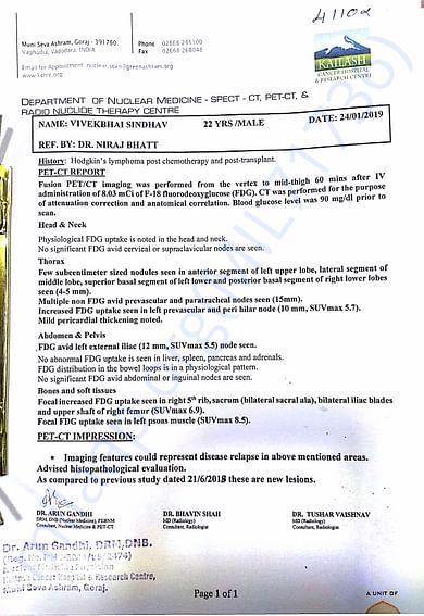 Recent PET-CT scan report