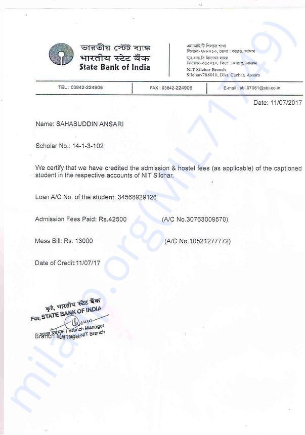 Payslip of loan amount of last semester