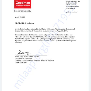 Admission letter