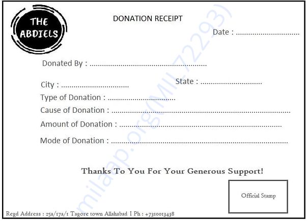 Donation receipt we give to contributors.