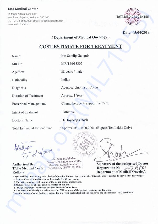 Cost estimate for treatment