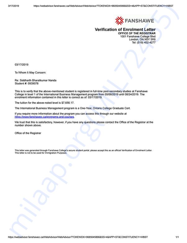 Admission letter