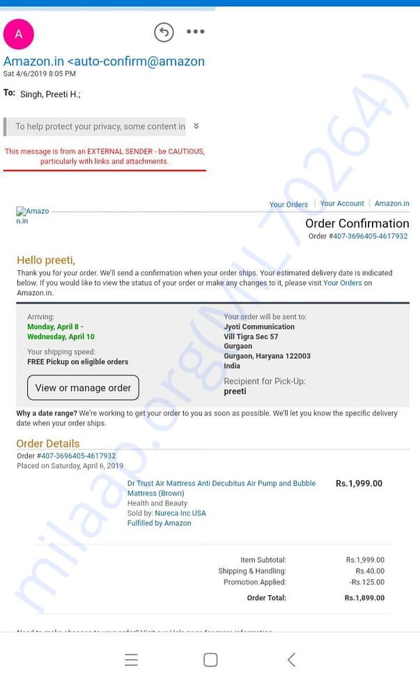 Amazon Air mattress bill