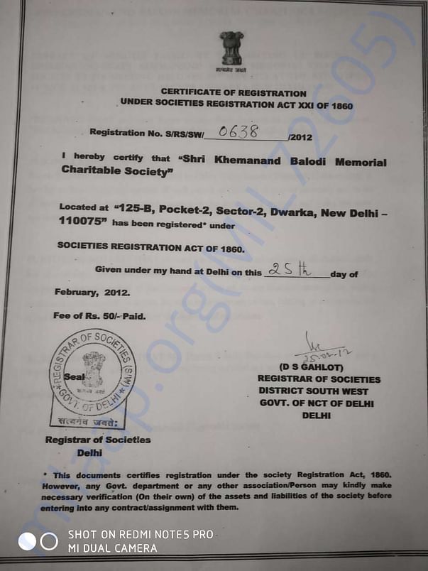 Society Registration Certificate