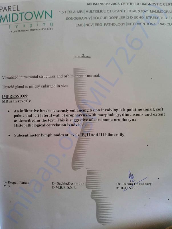 REPORT OF MRI SCAN