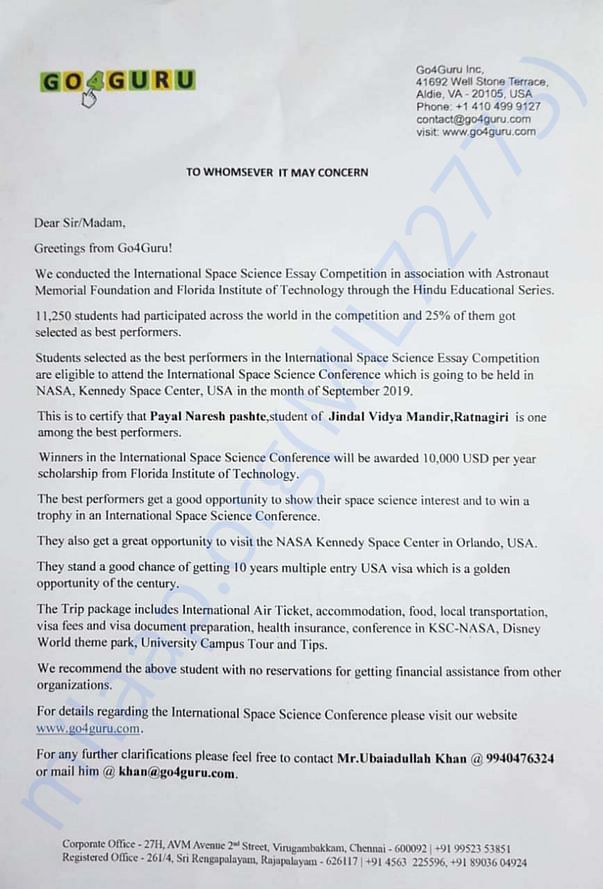 Letter from Go4guru