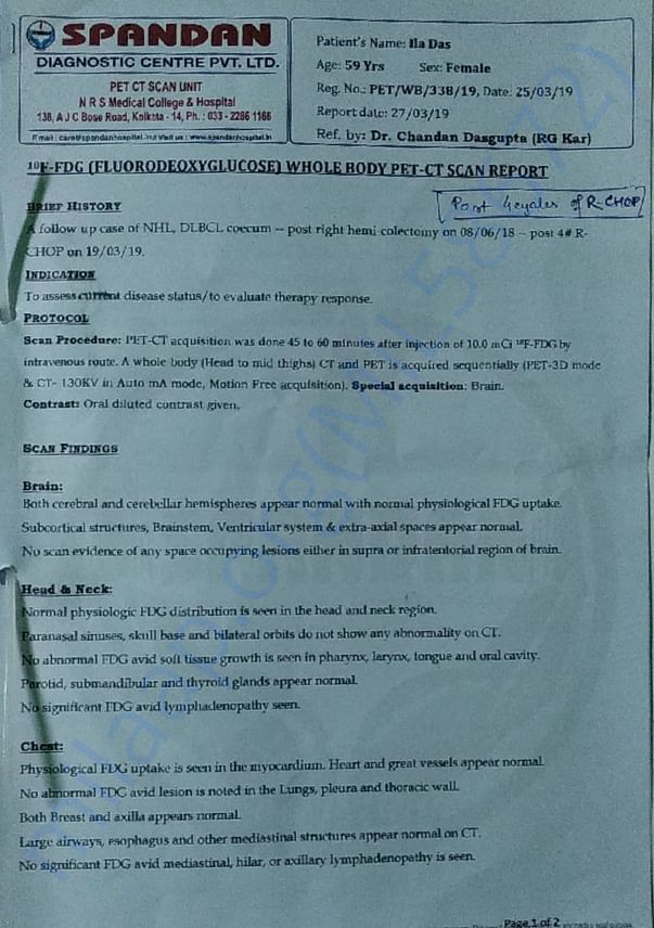 PET Scan report of Ila Das. page1
