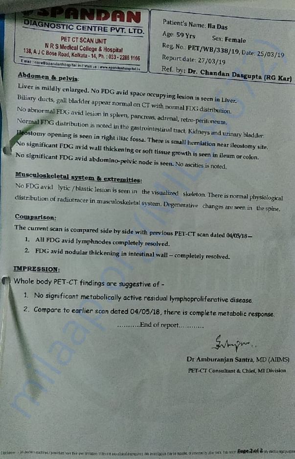 PET Scan report of Ila Das. page 2