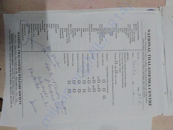 National Thalassemia centre Prescription