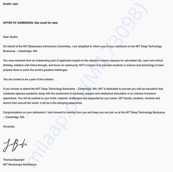 Admission letter