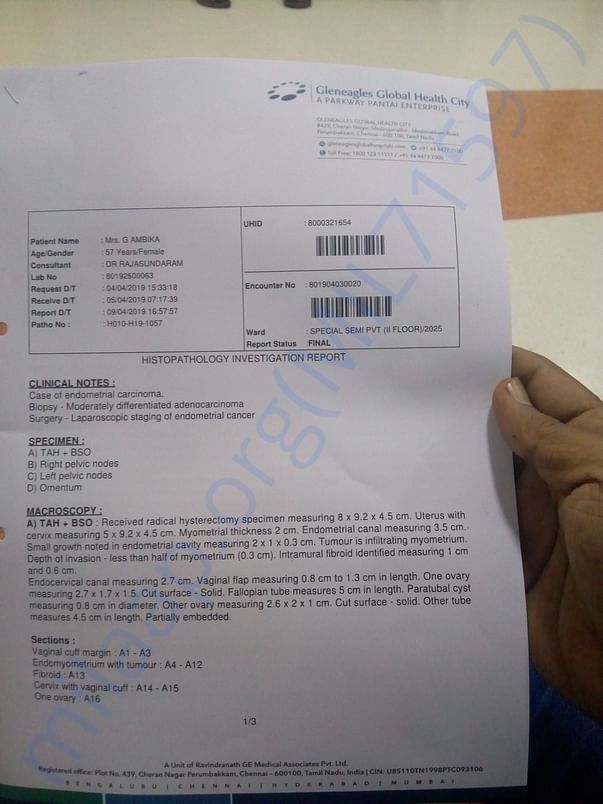 Second biopsy report after surgery