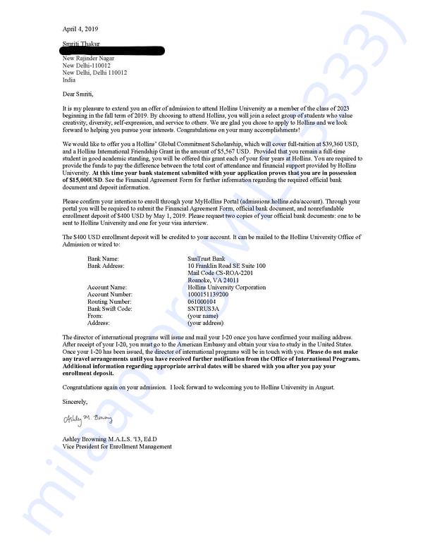 Admission letter