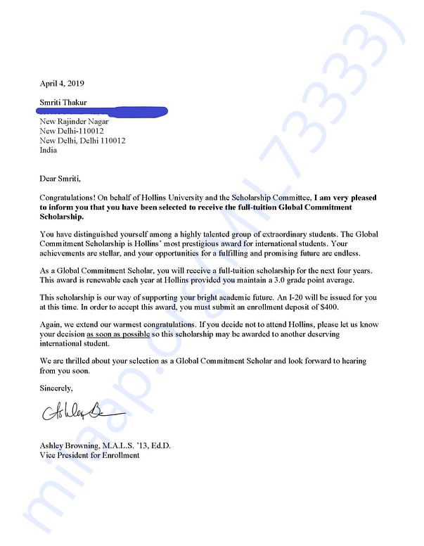 Admission letter