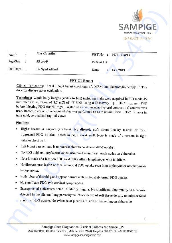 PET CT scan report