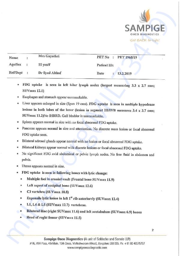 PET CT scan report