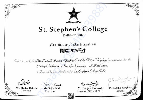 Certificate of Conference I have attended at St. Stephen's College