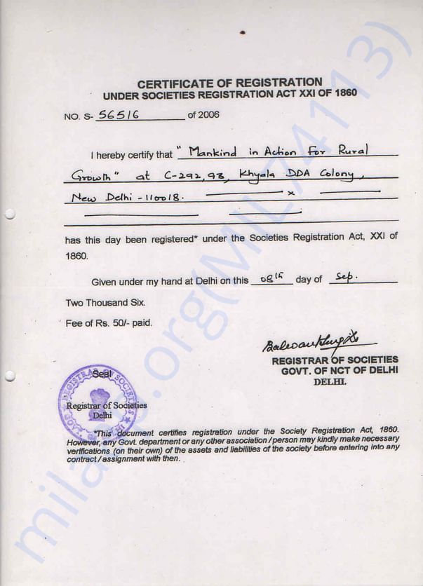 Organisation Registration Certificate