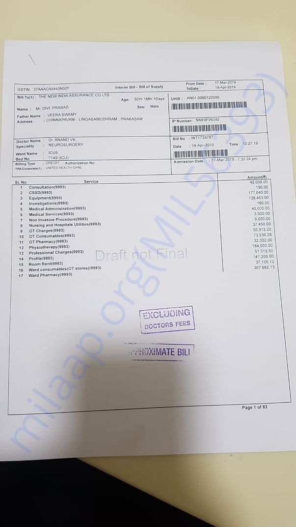 Draft Bill from Apollo hospital as on today-Page 1