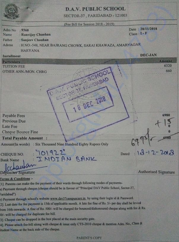 Fee receipt