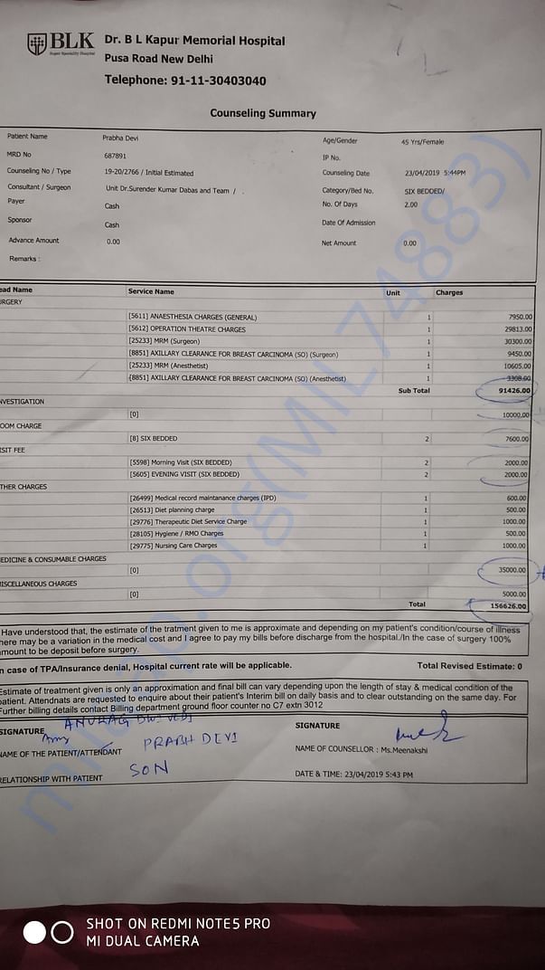 hospital Estimate