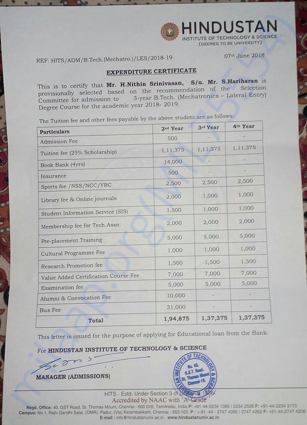 College Academic Fee Detail. Refer 3rd year fee
