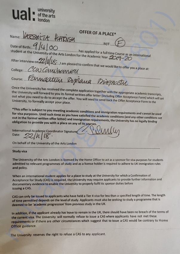 My conditional offer letter.