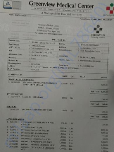 Mother's Surgery from Other Hospital ( Later shifted to Cloud Nine)