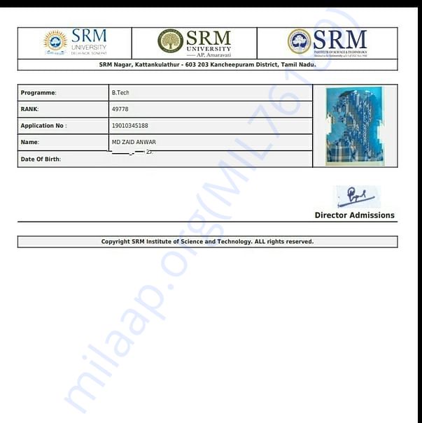Admission letter