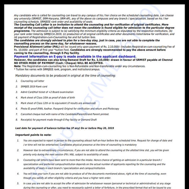 Admission letter