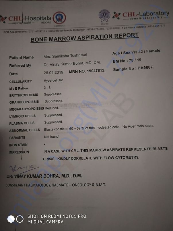 Bone marrow aspiration Report