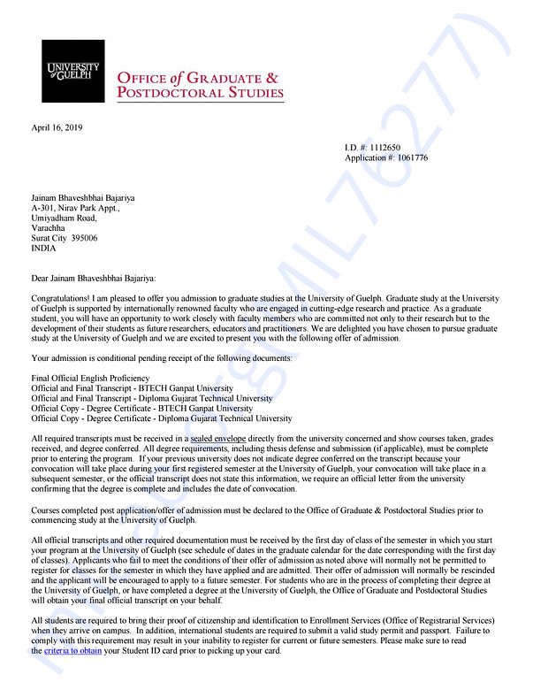 Admission letter