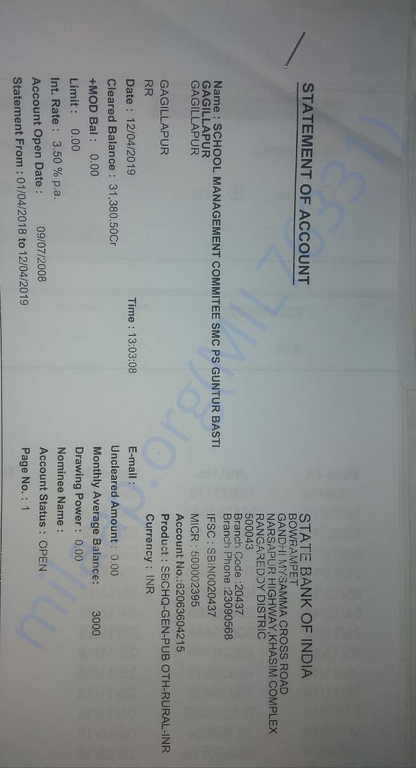 School Management Committed bank account Details
