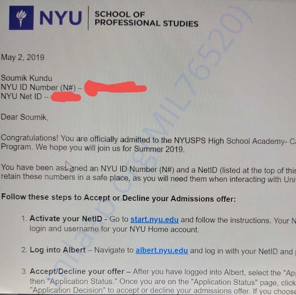 Admission letter