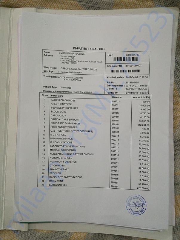 Surgery bill