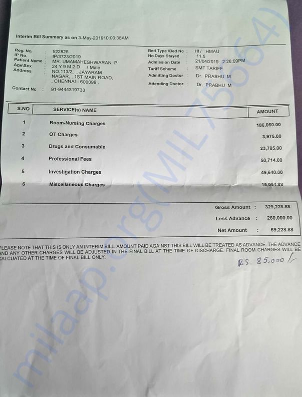 Update(03/05/2019) - This is the recent treatment payment receipt