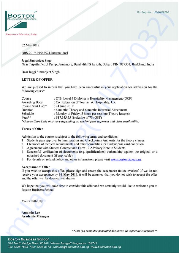 Admission letter