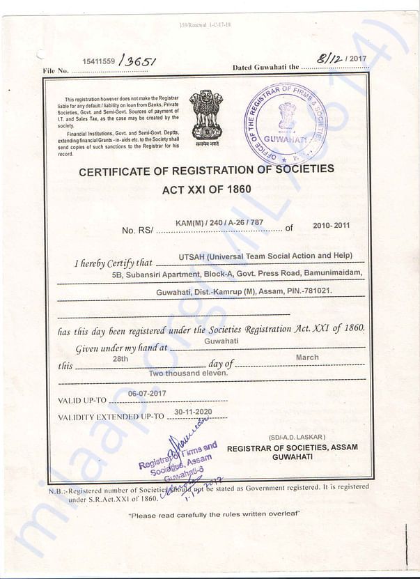 UTSAH's Registration Certificate