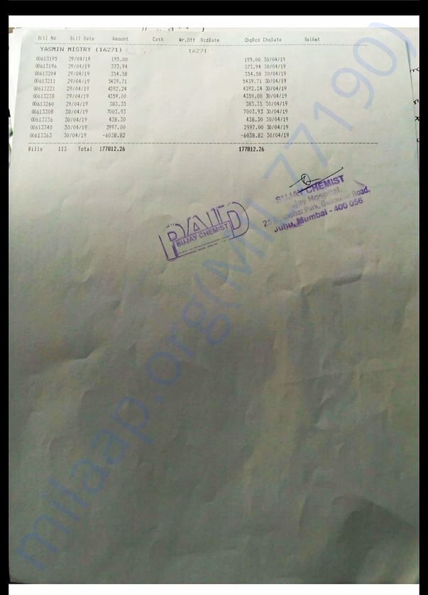 Sujay Chemist 2nd bill