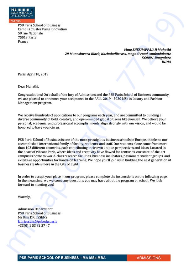 Admission letter