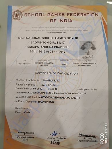 SGFI 17-18 badminton Girls U-17