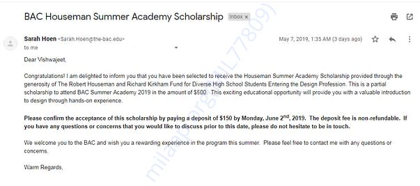 Acceptance letter