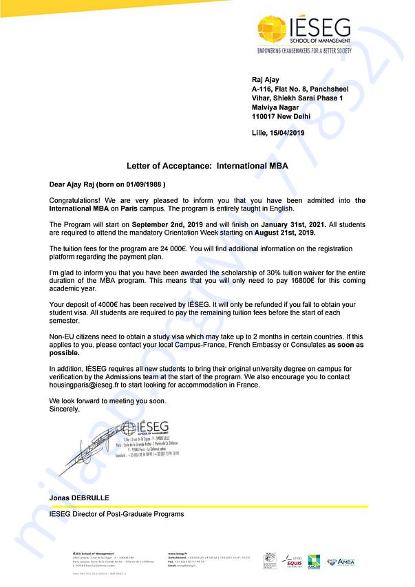 Admission letter