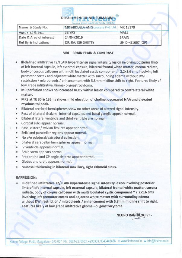 MRI SCAN REPORT