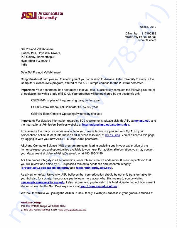 Admission letter