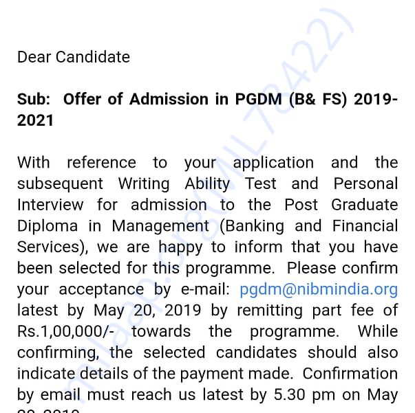 Admission letter