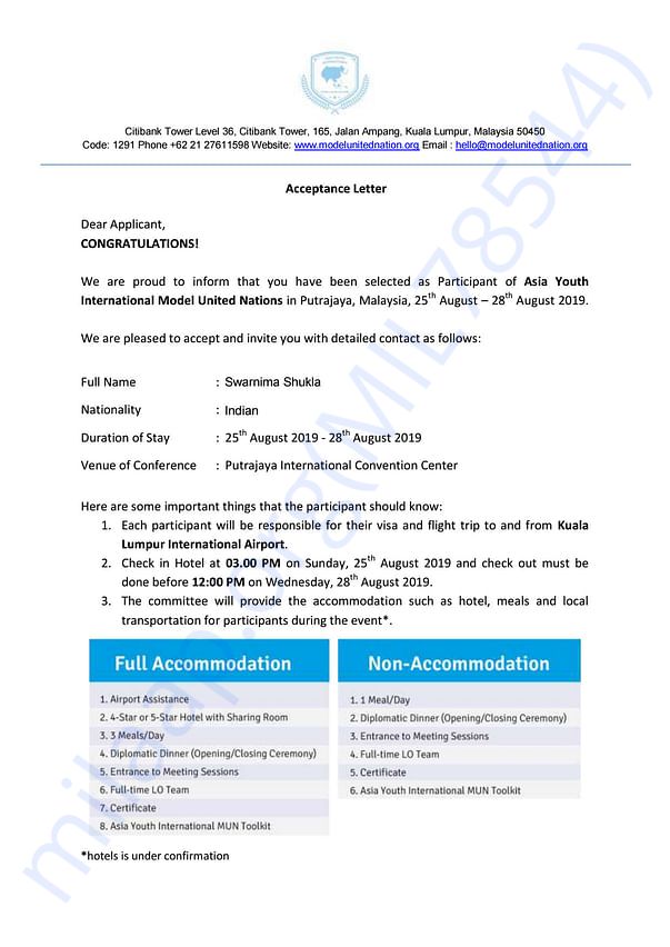 Admission letter