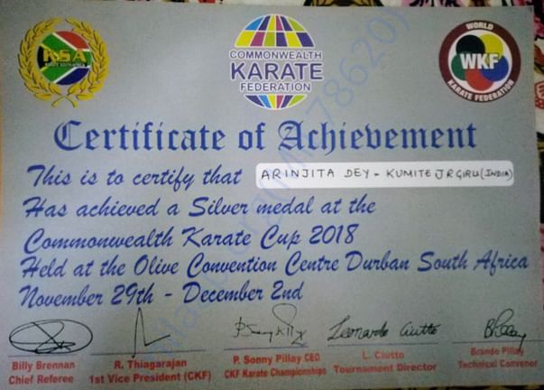 Commonwealth karate cup certificate