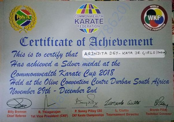 Commonwealth karate cup certificate