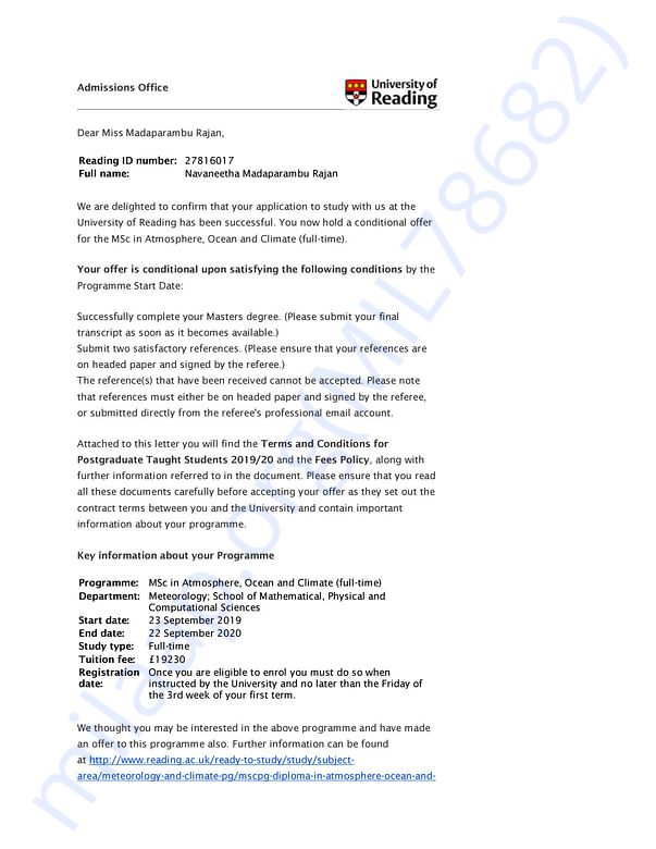 Admission letter